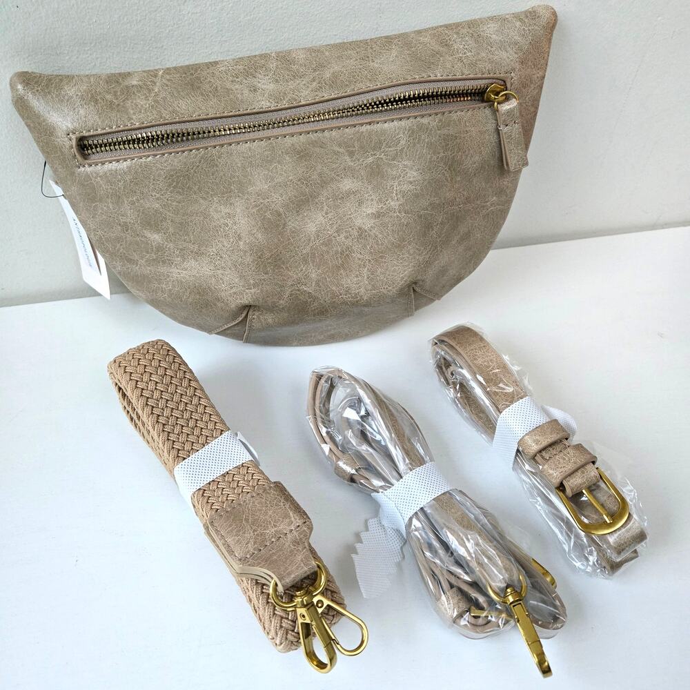 Anthropologie NEW Convertible Hip Belt Bag Vegan Leather Sand Sable Color NWT - Picture 2 of 12